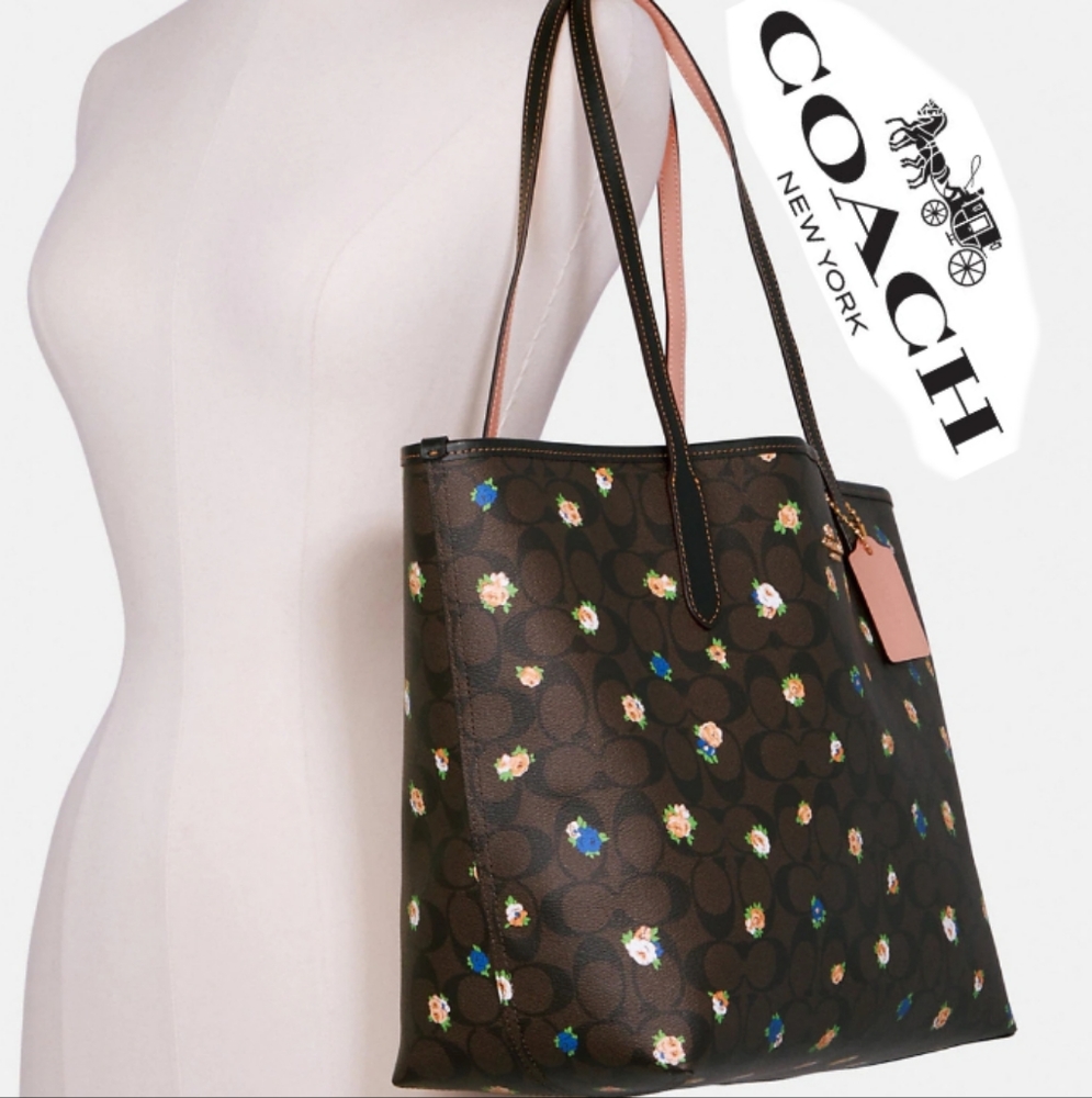 Coach City Tote In Signature Canvas With Vintage Mini Rose Print